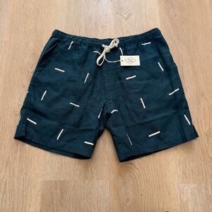 Alex Crane Bo Shorts Men XX Teal Linen Dash Print Drawstring New